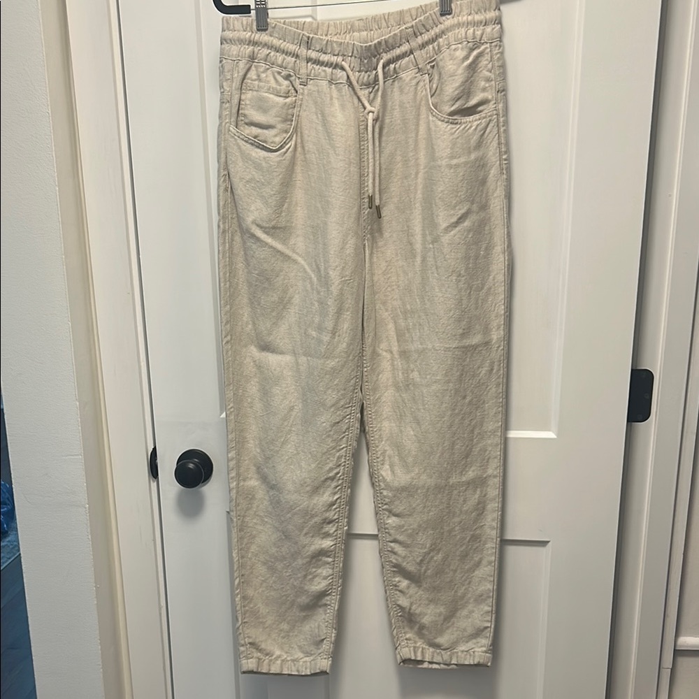 Zara Cream Linen Blend Jogger Style Pants w/ Drawstring